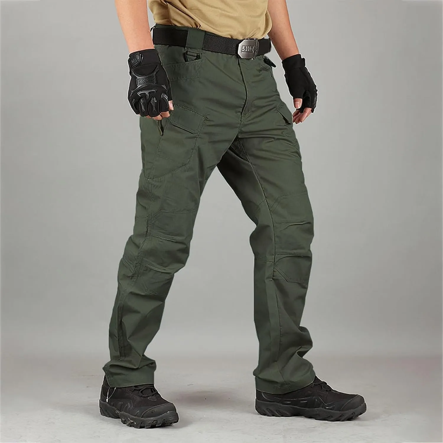 ADHOWBEW Tactical Pants Men Work Big and Tall Hiking Pockets Elastic Waist Relaxed Fit Joggers