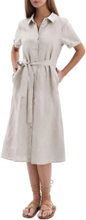 Amazhiyu Women's 100% Linen Summer Casual Loose Button Down Midi Shirt Dresses