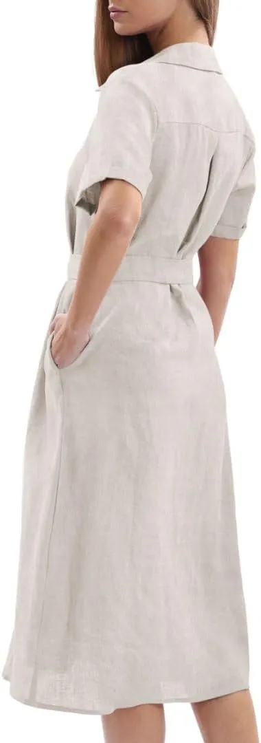 Amazhiyu Women's 100% Linen Summer Casual Loose Button Down Midi Shirt Dresses