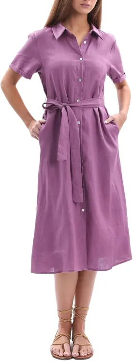 Amazhiyu Women's 100% Linen Summer Casual Loose Button Down Midi Shirt Dresses