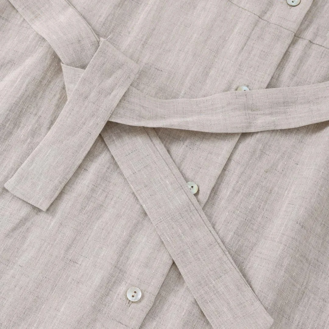 Amazhiyu Women's 100% Linen Summer Casual Loose Button Down Midi Shirt Dresses