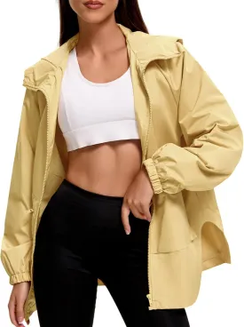 American Trends Women Rain Jacket with Hood Lightweight Rain Coats for Women Trench Waterproof Windbreaker With Back Pockets
