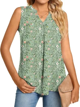 Anyhold Women's Chiffon Tank Tops Sleeveless V Neck Blouse Dressy Casual Tops Office Work Shirts