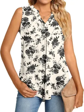 Anyhold Women's Chiffon Tank Tops Sleeveless V Neck Blouse Dressy Casual Tops Office Work Shirts
