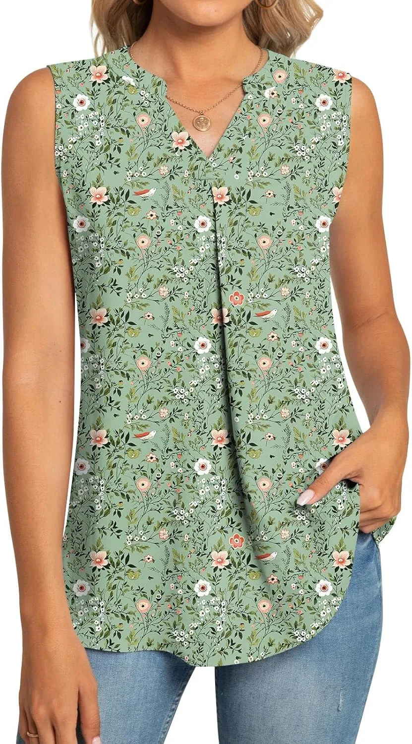 Anyhold Women's Chiffon Tank Tops Sleeveless V Neck Blouse Dressy Casual Tops Office Work Shirts