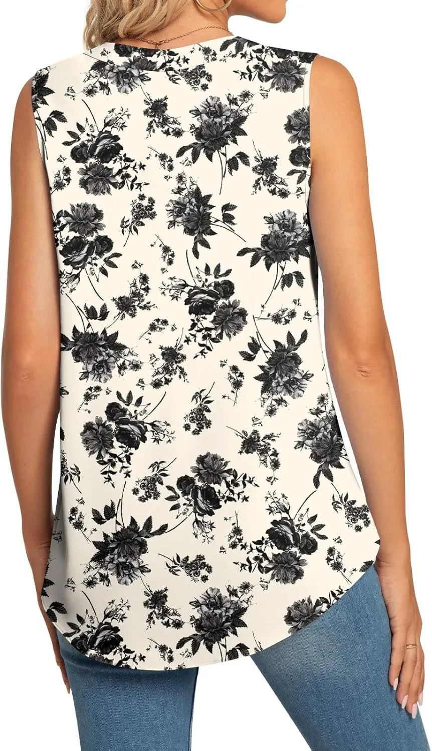 Anyhold Women's Chiffon Tank Tops Sleeveless V Neck Blouse Dressy Casual Tops Office Work Shirts