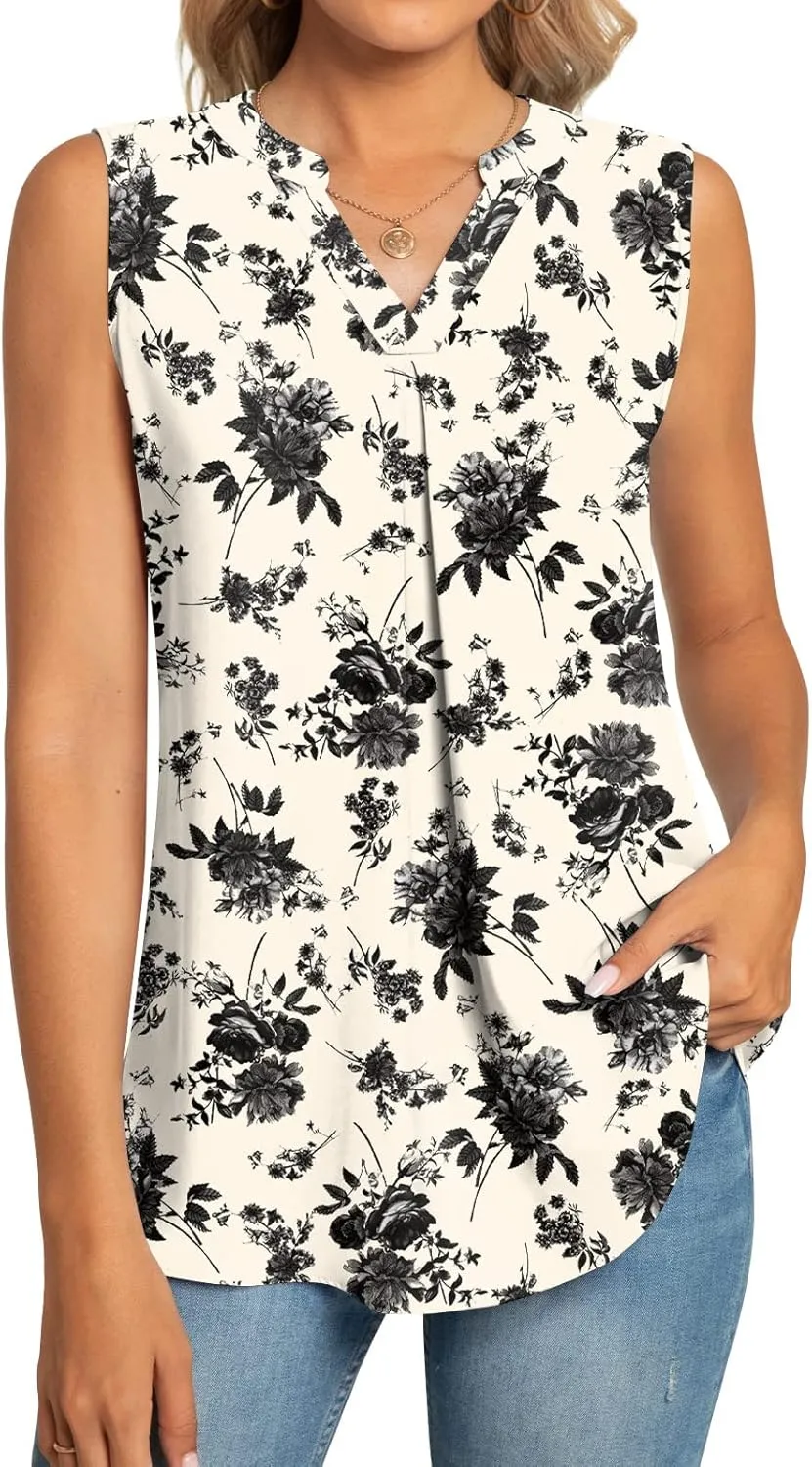 Anyhold Women's Chiffon Tank Tops Sleeveless V Neck Blouse Dressy Casual Tops Office Work Shirts