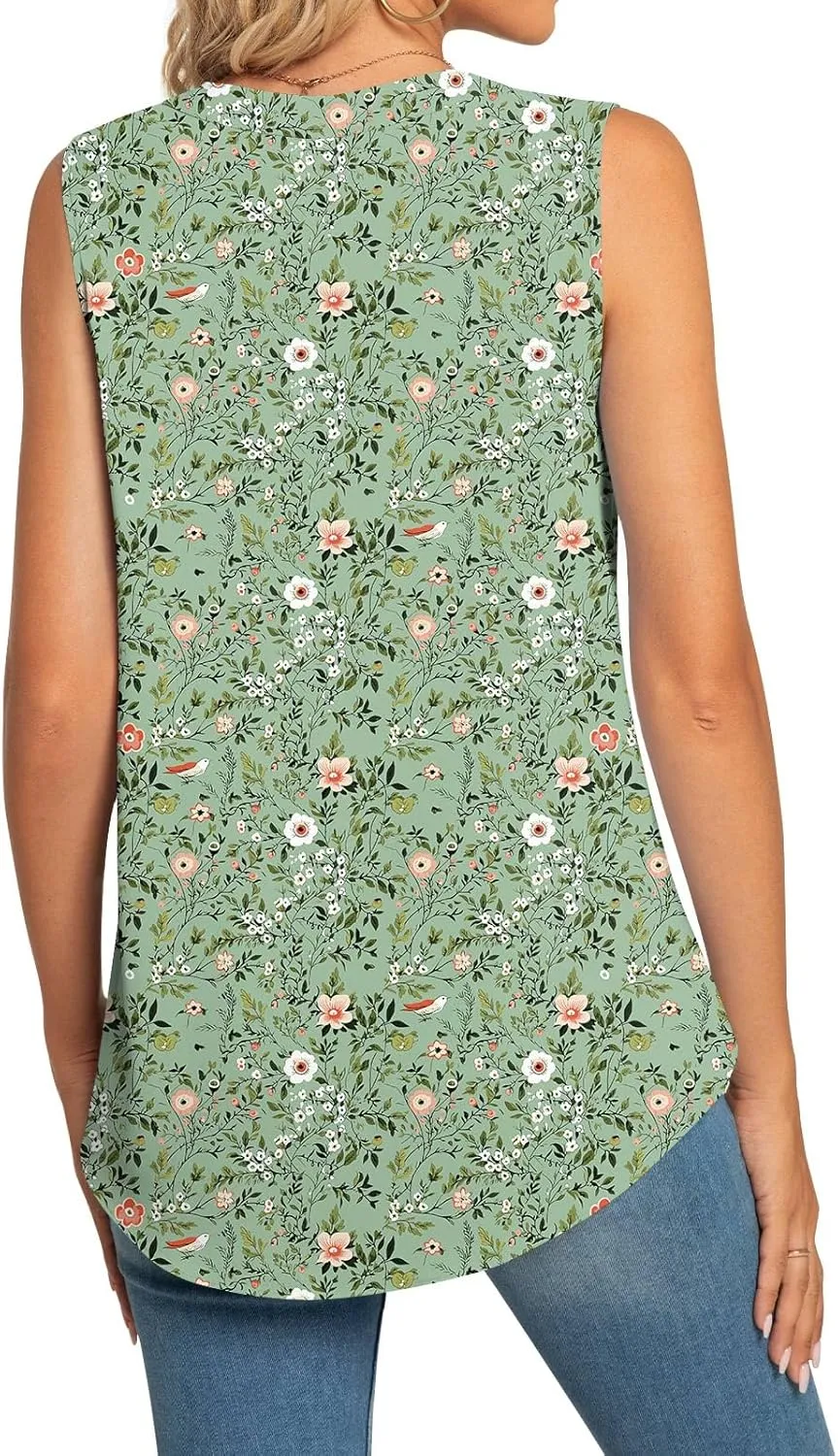 Anyhold Women's Chiffon Tank Tops Sleeveless V Neck Blouse Dressy Casual Tops Office Work Shirts