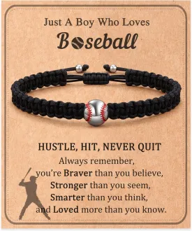 Baseball Football Soccer Gifts, Adjustable Braided Bracelets for Teen Men with Inspirational Quote Card