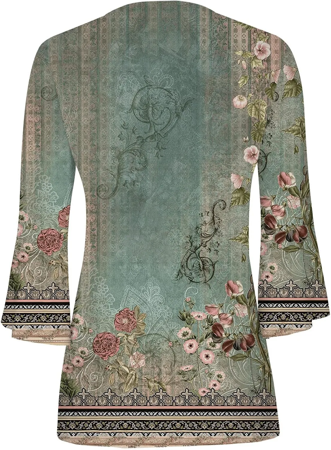 Bohemian Tops for Women Trendy 2023 Sexy Elegant t-Shirt Boho Floral Print 3/4 Bell Sleeve v Neck Shirts Blouse