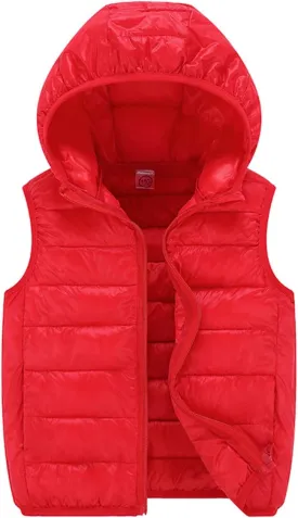 Boys Girls Puffer Vest Sleeveless Quilted Vest Zipper Hooded Down Puffy Jacket Winter Kids Warm Gilet Waistcoat
