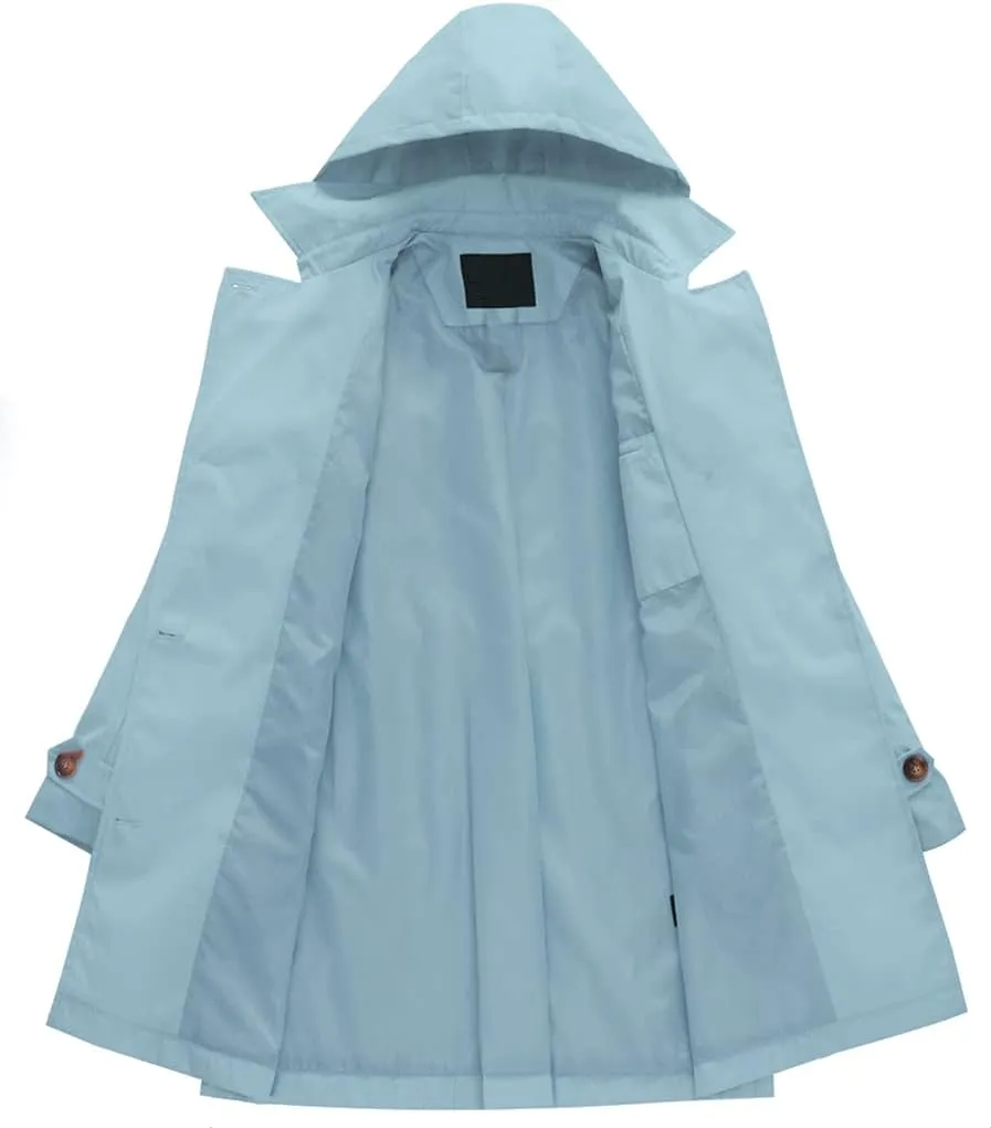 Chrisuno Women's Double Breasted Trench Coats Mid-Length Belted Overcoat Long Dress Jacket with Detachable Hood