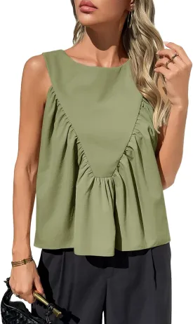 Cicy Bell Womens Peplum Babydoll Tank Tops Summer Sleeveless Loose T Shirts Casual Shirred Flowy Tops