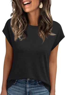 COTECRAM Womens Summer Tops Trendy 2025 Cap Sleeve Tshirts Casual Dressy Crew Neck Basic Tees Beach Vacation Fashion Clothes