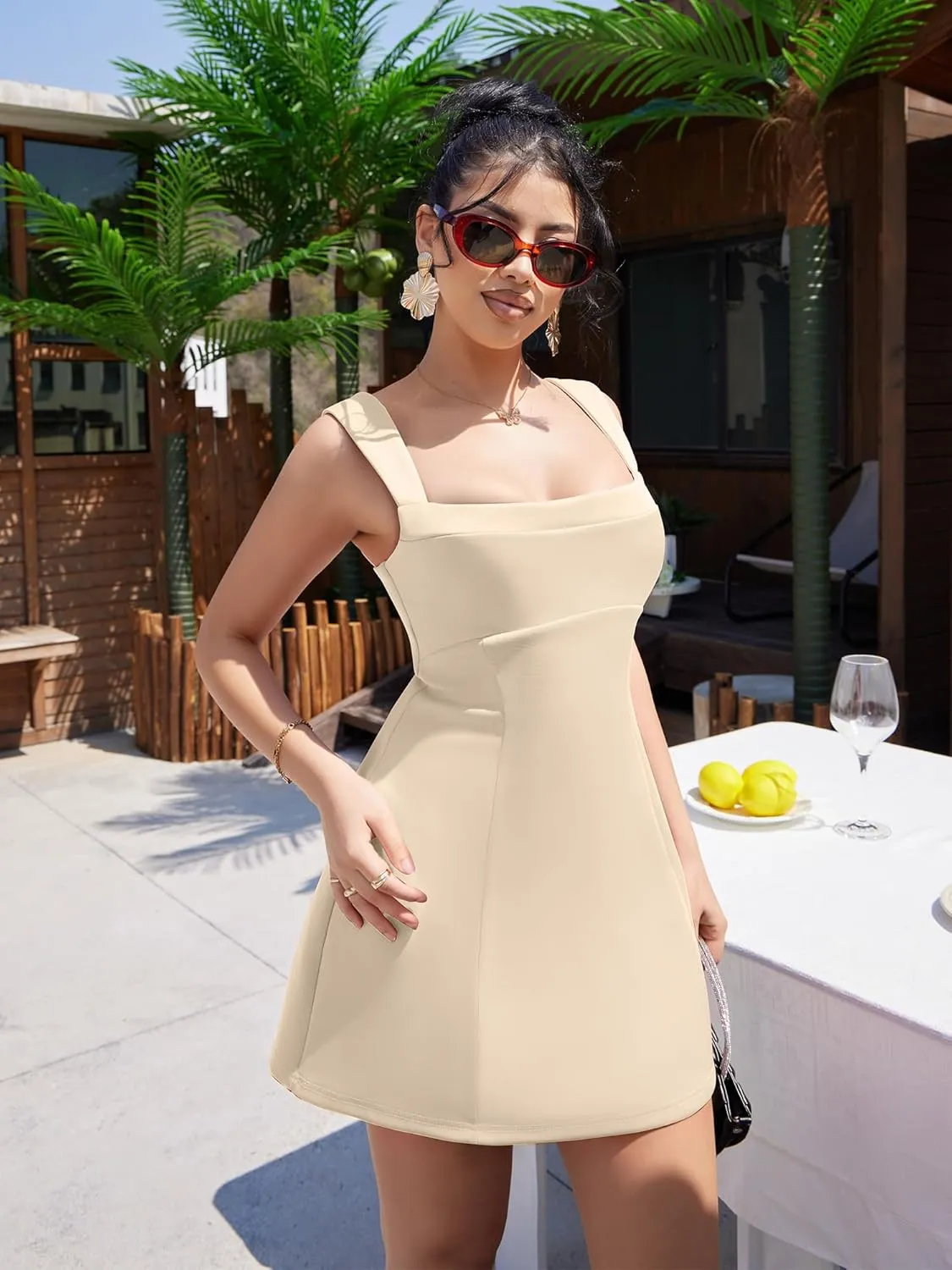 DAAWENXI Women's Casual Square Neck Sleeveless Tank Top Flare Mini Dress A Line Party Club Dresses