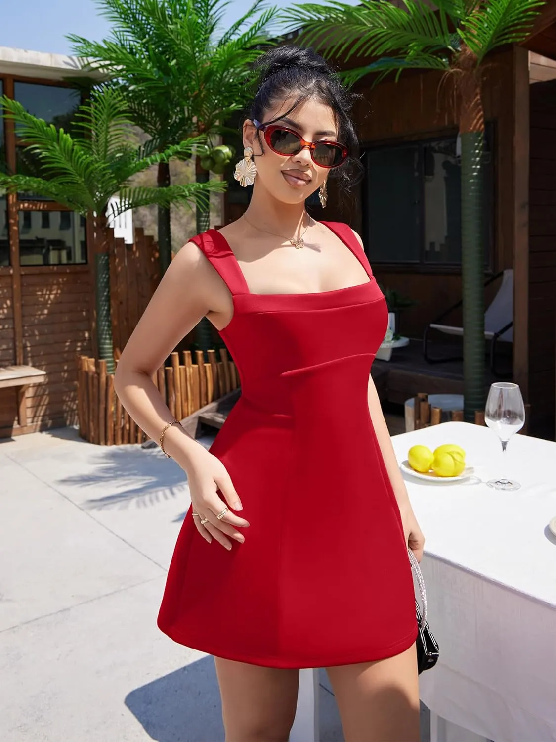 DAAWENXI Women's Casual Square Neck Sleeveless Tank Top Flare Mini Dress A Line Party Club Dresses