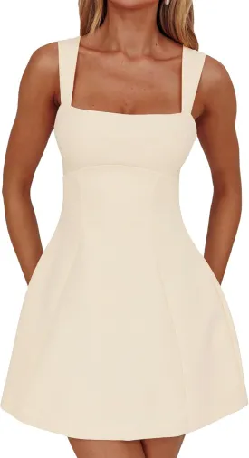 DAAWENXI Women's Casual Square Neck Sleeveless Tank Top Flare Mini Dress A Line Party Club Dresses