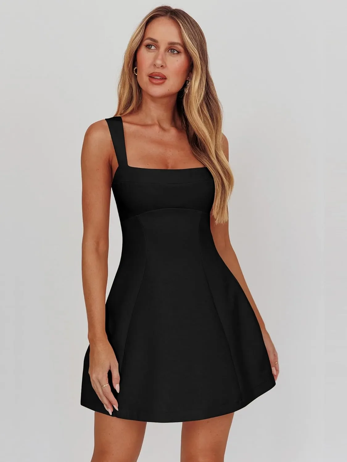 DAAWENXI Women's Casual Square Neck Sleeveless Tank Top Flare Mini Dress A Line Party Club Dresses