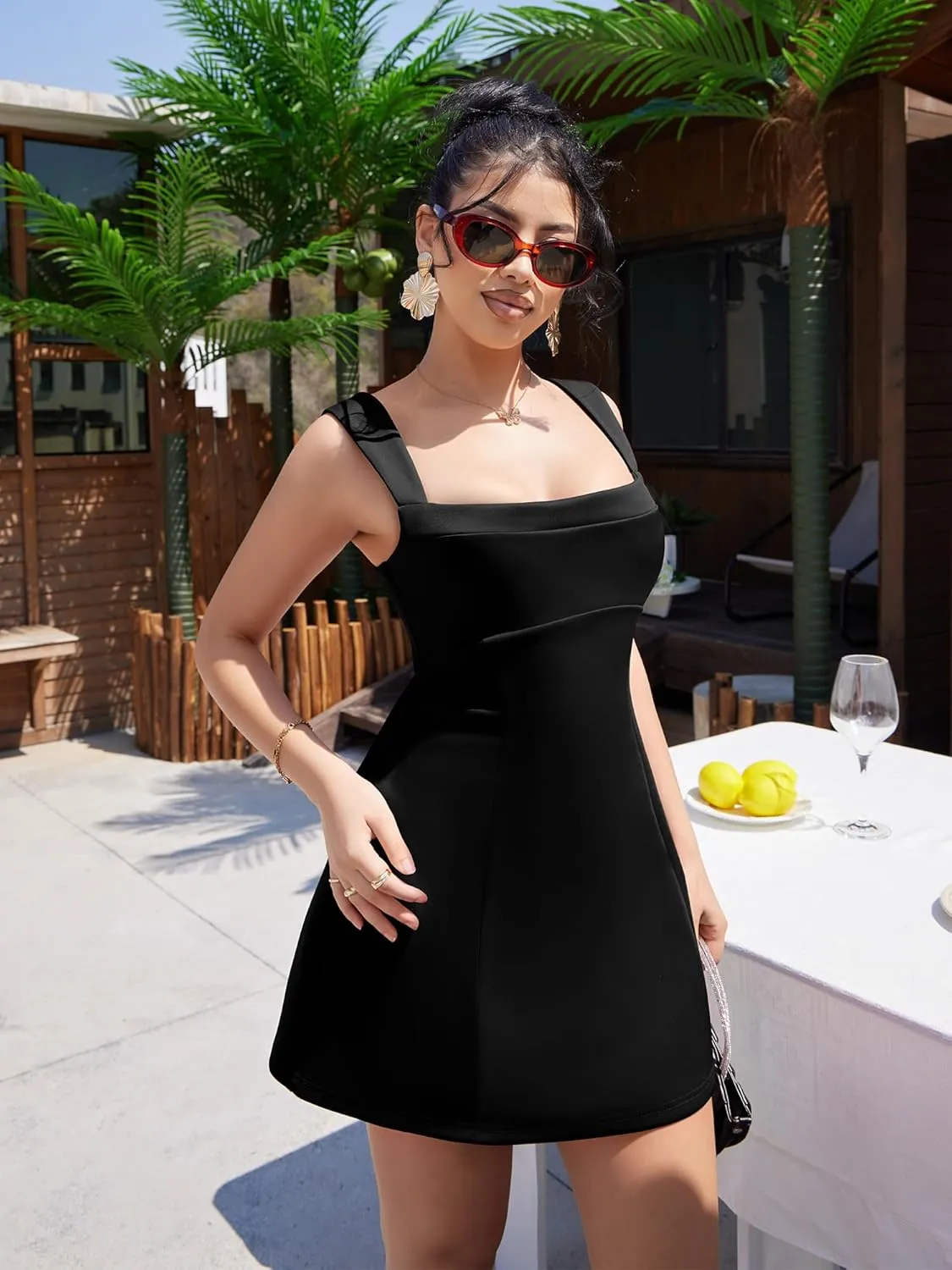 DAAWENXI Women's Casual Square Neck Sleeveless Tank Top Flare Mini Dress A Line Party Club Dresses