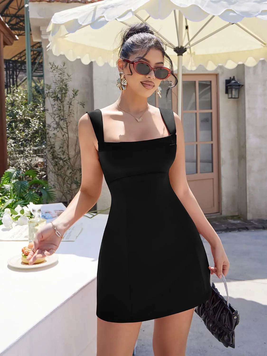 DAAWENXI Women's Casual Square Neck Sleeveless Tank Top Flare Mini Dress A Line Party Club Dresses