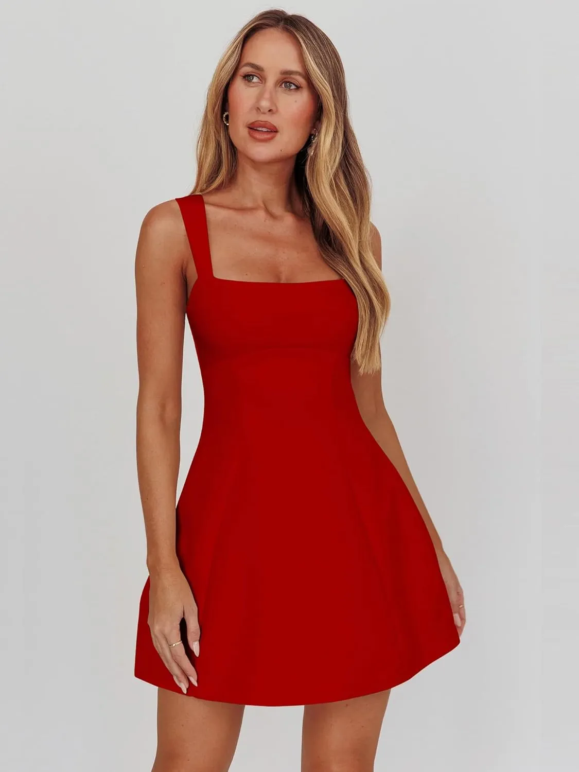 DAAWENXI Women's Casual Square Neck Sleeveless Tank Top Flare Mini Dress A Line Party Club Dresses