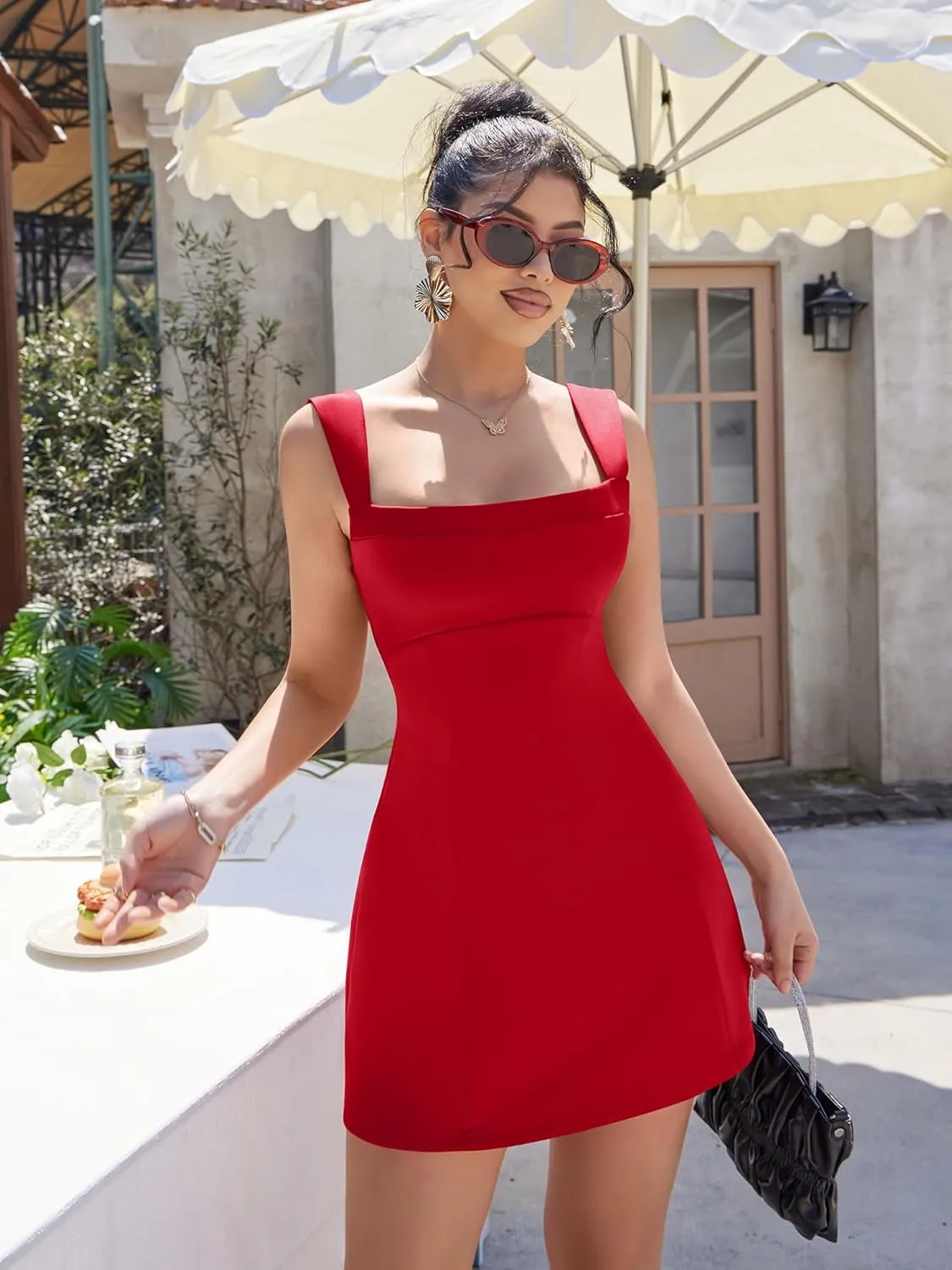 DAAWENXI Women's Casual Square Neck Sleeveless Tank Top Flare Mini Dress A Line Party Club Dresses