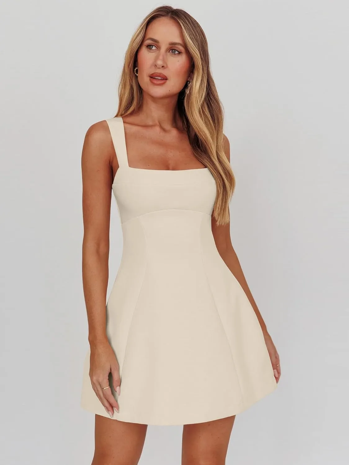 DAAWENXI Women's Casual Square Neck Sleeveless Tank Top Flare Mini Dress A Line Party Club Dresses