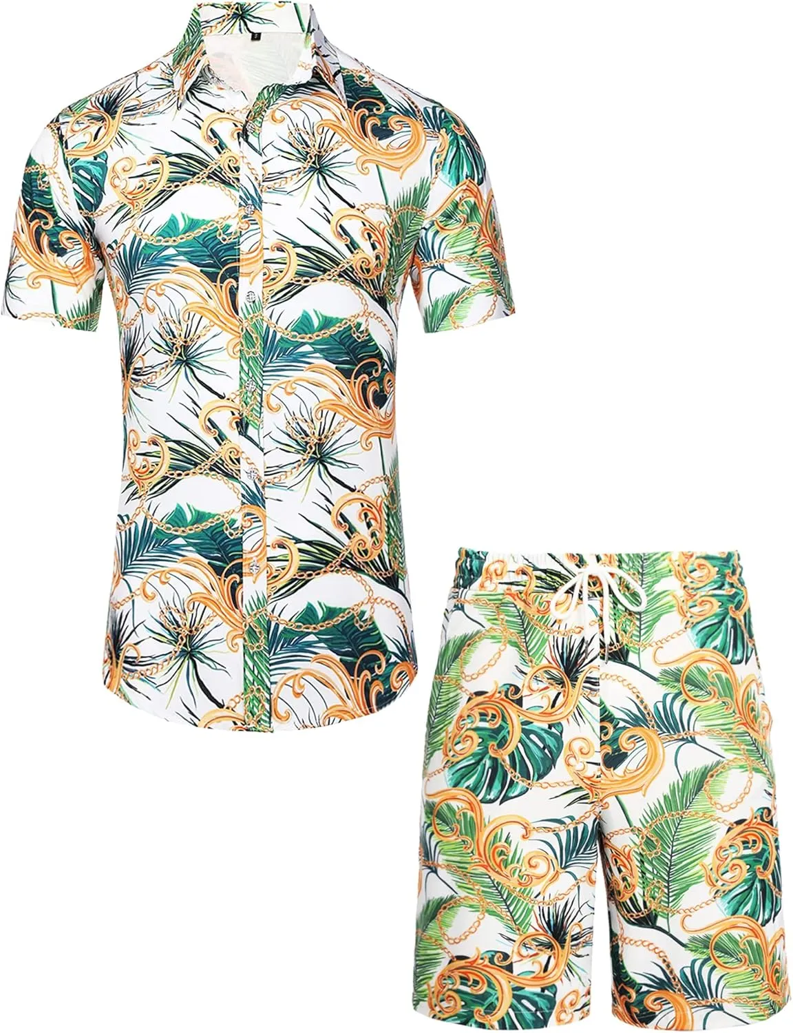 Daupanzees Men's Luxury Casual Button Down Short Sleeve Hawaiian Shirt Suits