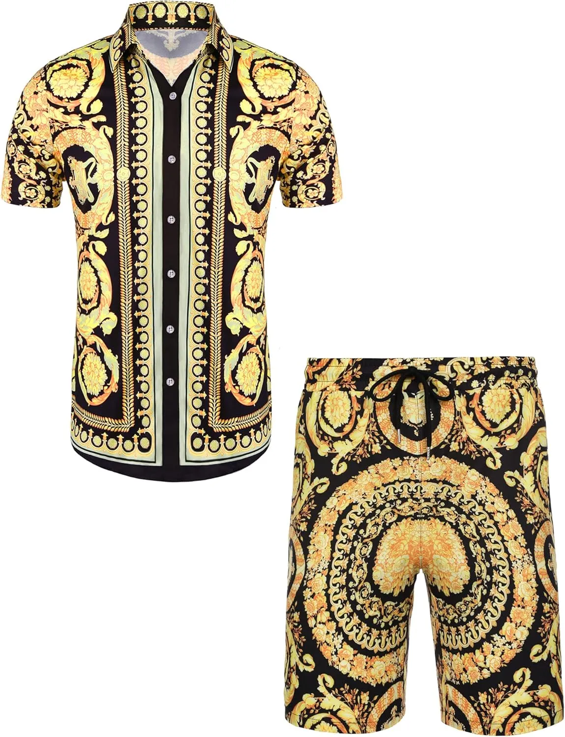 Daupanzees Men's Luxury Casual Button Down Short Sleeve Hawaiian Shirt Suits