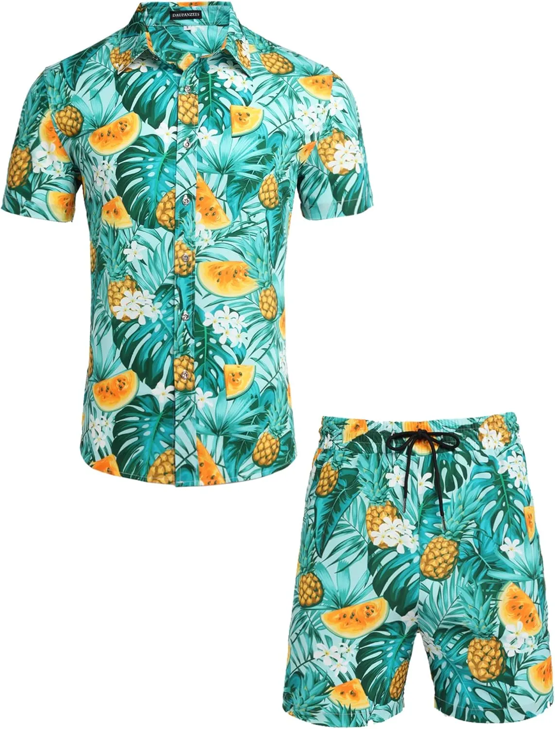 Daupanzees Men's Luxury Casual Button Down Short Sleeve Hawaiian Shirt Suits