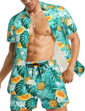 Daupanzees Men's Luxury Casual Button Down Short Sleeve Hawaiian Shirt Suits