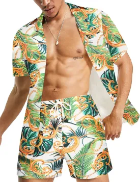 Daupanzees Men's Luxury Casual Button Down Short Sleeve Hawaiian Shirt Suits
