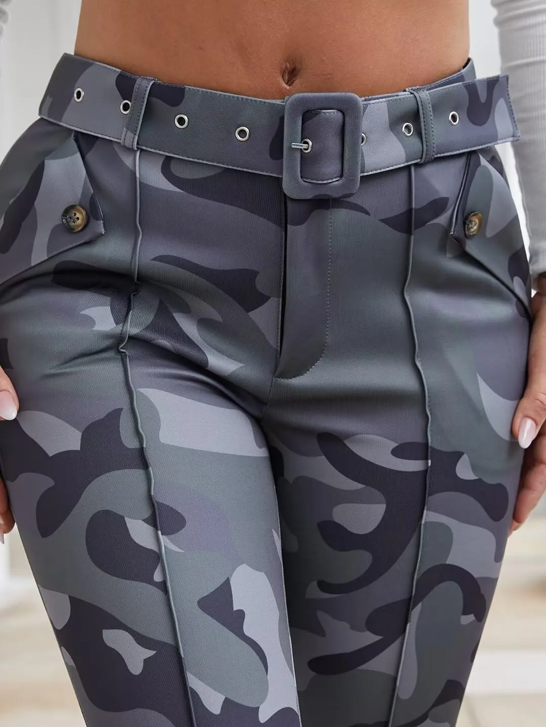 Flamingals Women's Camo Cargo Jogger Pant Slim Fit Casual Camouflage Sweatpants Active Workout Pants with Pockets