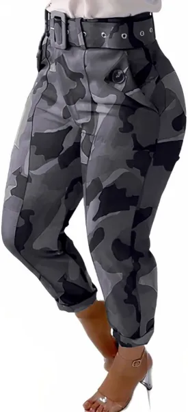 Flamingals Women's Camo Cargo Jogger Pant Slim Fit Casual Camouflage Sweatpants Active Workout Pants with Pockets