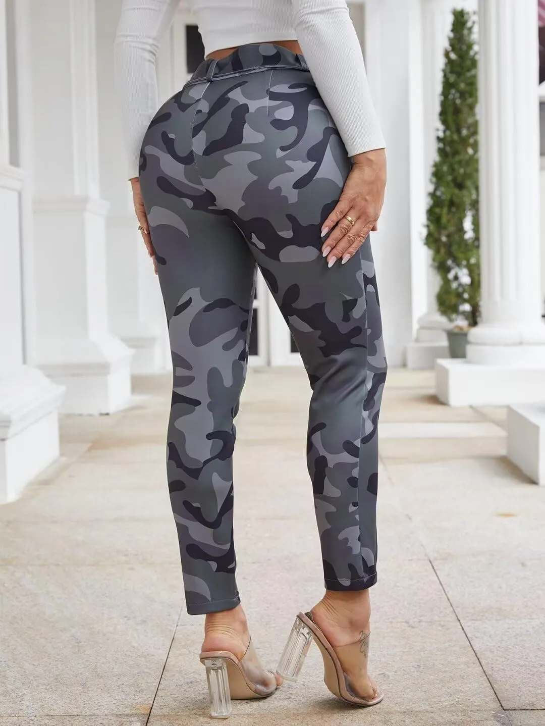 Flamingals Women's Camo Cargo Jogger Pant Slim Fit Casual Camouflage Sweatpants Active Workout Pants with Pockets