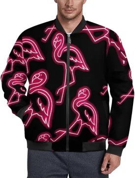Flamingo Neon Men's Bomber Jacket Lightweight Windbreaker Fashion Spring Fall Coats Casual Jackets for Men
