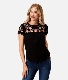 Floral Crew Neck Embroidered Shirt - CLEARANCE