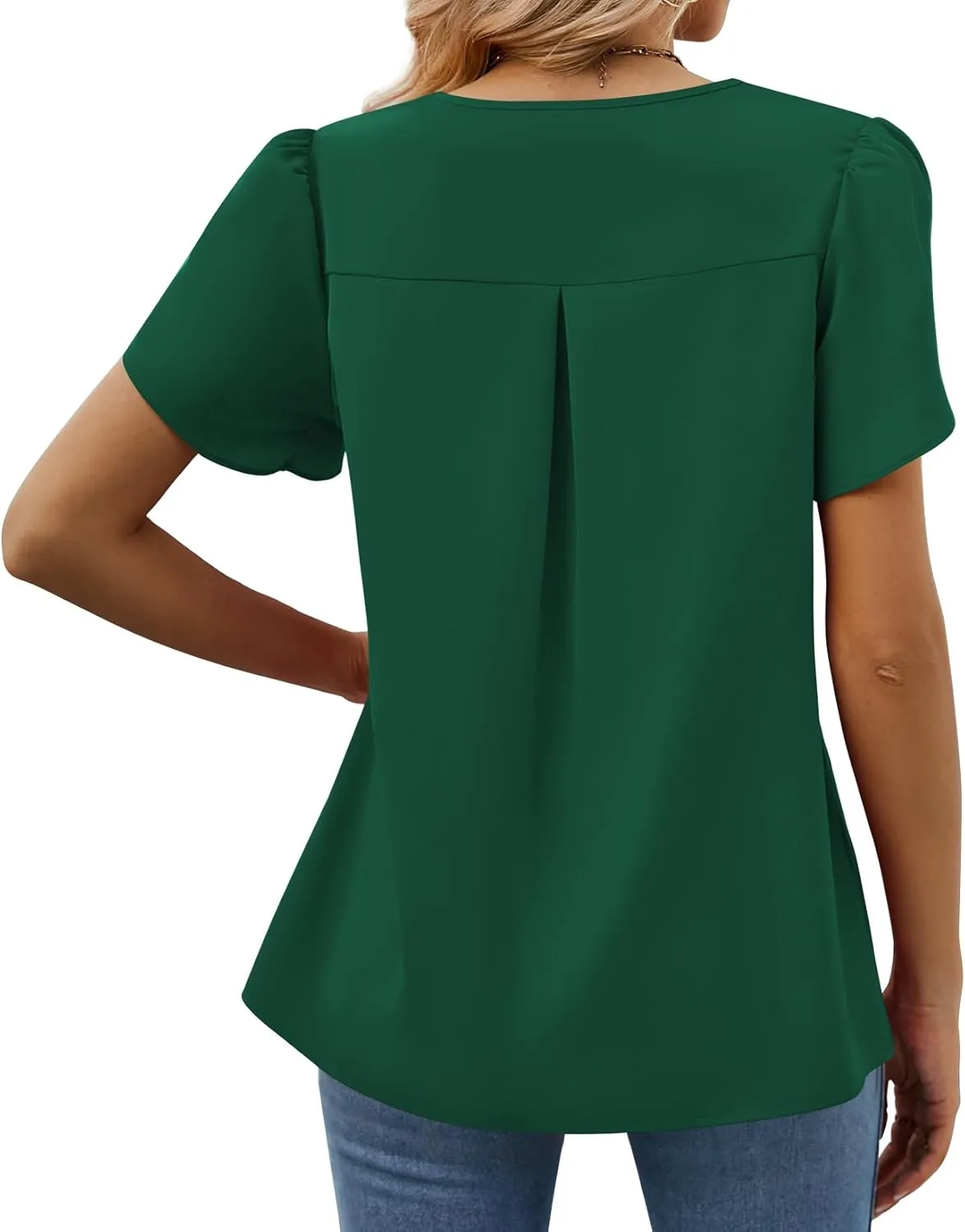 Funlingo Women's Summer Tops Short Sleeve Dressy Chiffon Blouses V Neck Work Tunic Tops Casual Loose T-Shirts