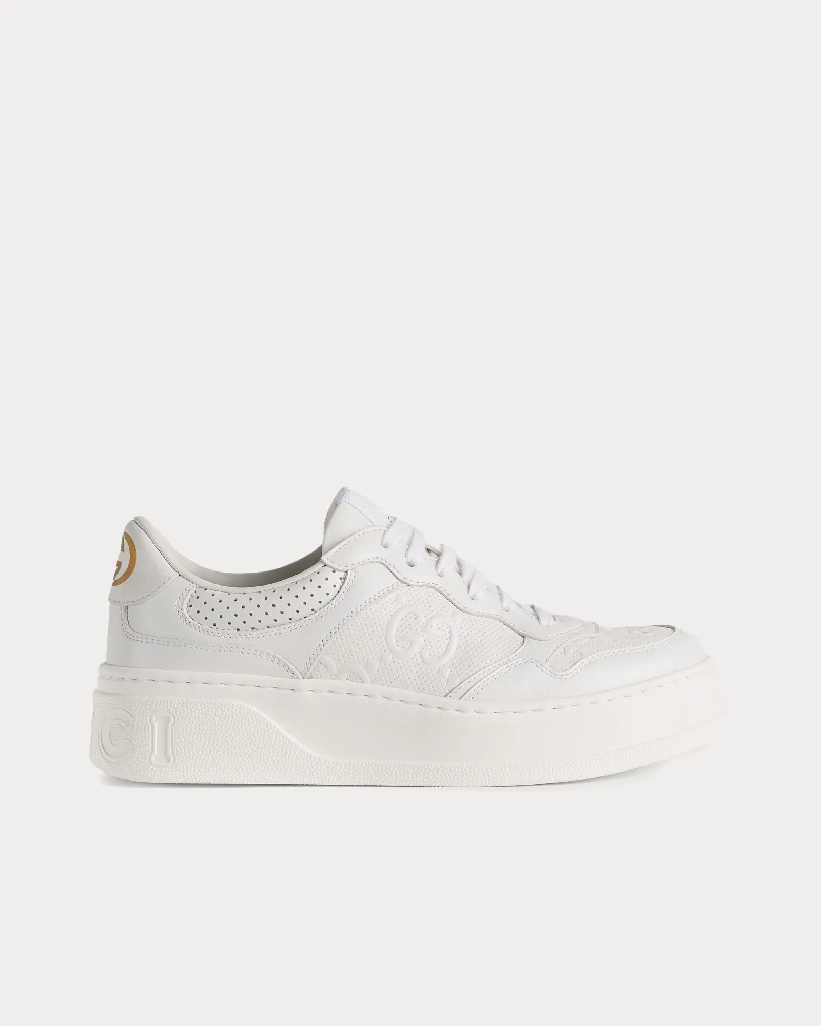 GG Platform with GG Embossed Leather White Low Top Sneakers