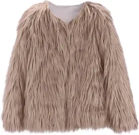 Girls Faux-Fur Jacket Coat Winter Snowday Thick Warm Fashion Cool Clothes 2-10 Years