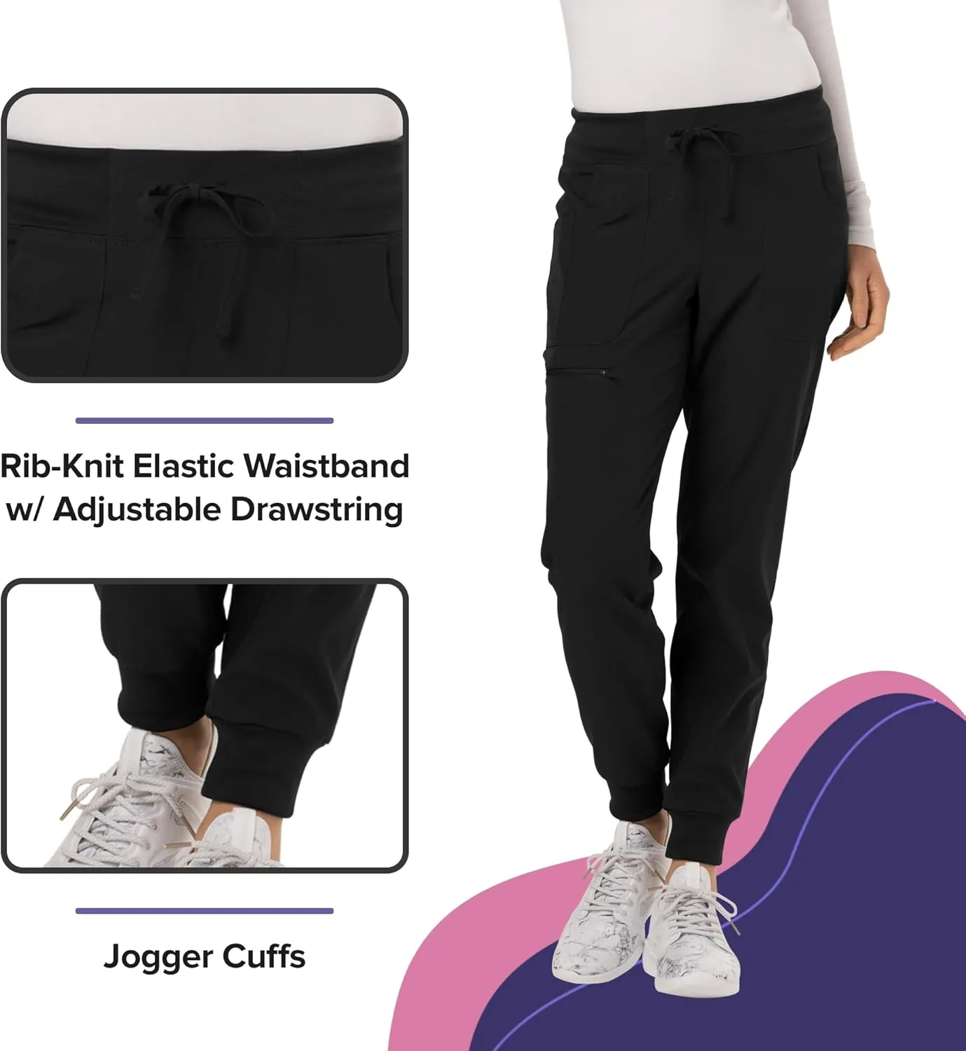 Heartsoul Women's Medical Scrub Jogger Pants Contemporary fit Drawstring waistband Jogger With 5 Pockets - HS030