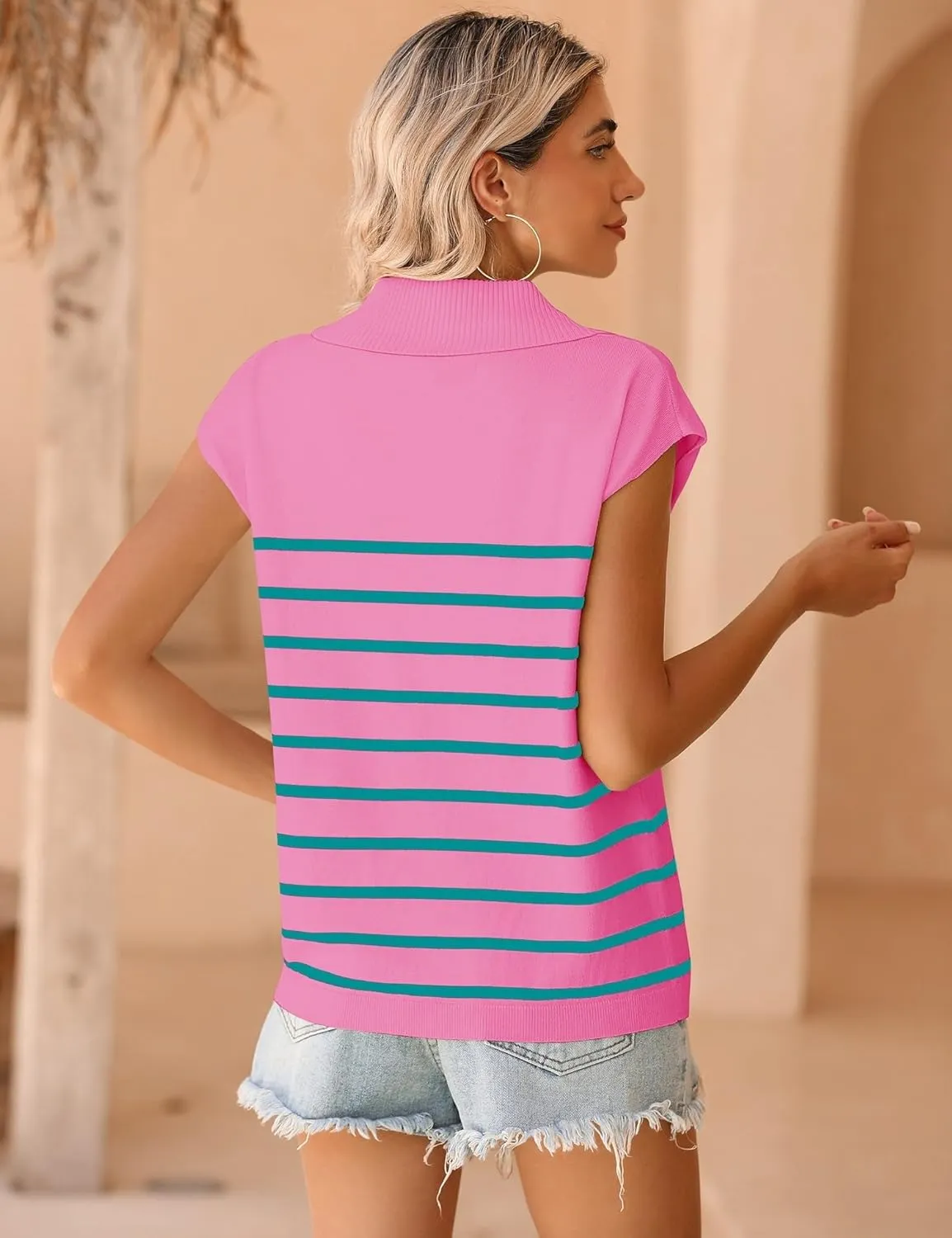 Ivicoer Sweater Vest Women V-Neck Knitted Pullover Short Cap Sleeve Collared Tops Dressy Casual 2025 Summer Fashion Trendy