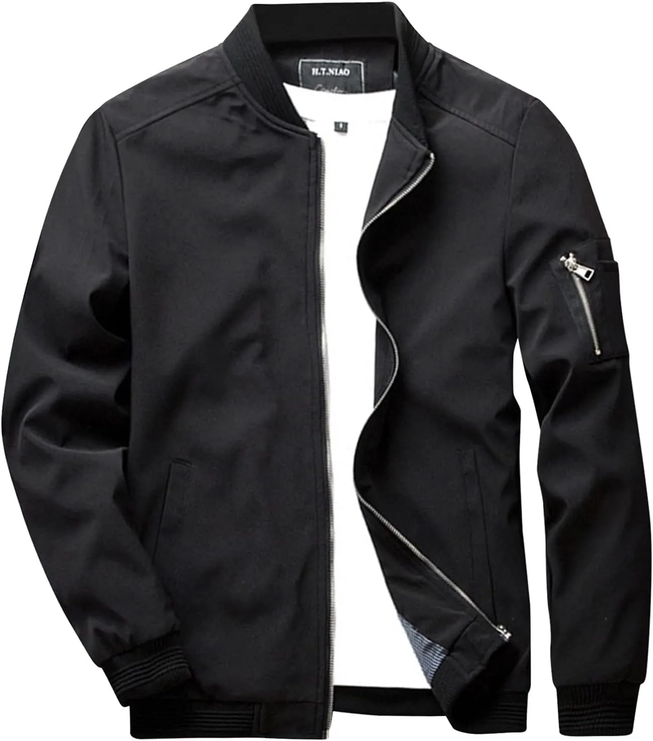 Jackets for Men, Men's Bomber Jacket Lightweight Jacket Full Zip Solid Color Windbreaker Casual Stylish Golf Jacket