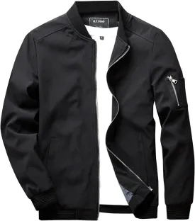 Jackets for Men, Men's Bomber Jacket Lightweight Jacket Full Zip Solid Color Windbreaker Casual Stylish Golf Jacket