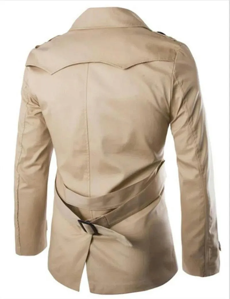 JXQXHCFS Mens Spring Autumn Windbreak Overcoat Cotton Men Trench Coats with Belt Male Pea Coat Double Breasted Peacoat