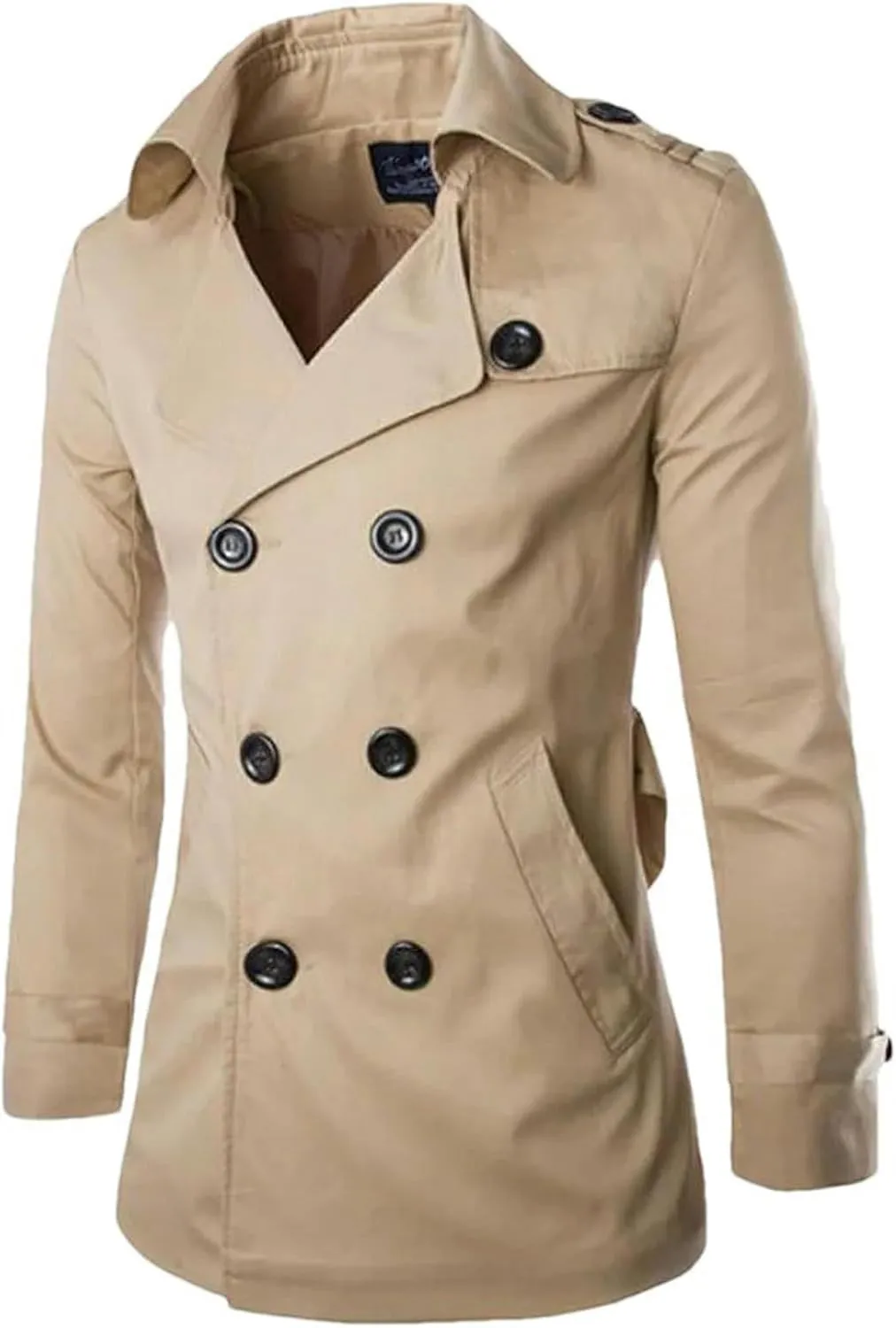 JXQXHCFS Mens Spring Autumn Windbreak Overcoat Cotton Men Trench Coats with Belt Male Pea Coat Double Breasted Peacoat