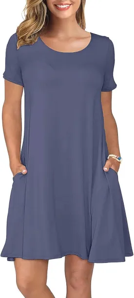 KORSIS Summer Dresses for Women Casual T-Shirt Dresses Swing Flowy Beach Vacation Sundress with Pockets (S-3XL)