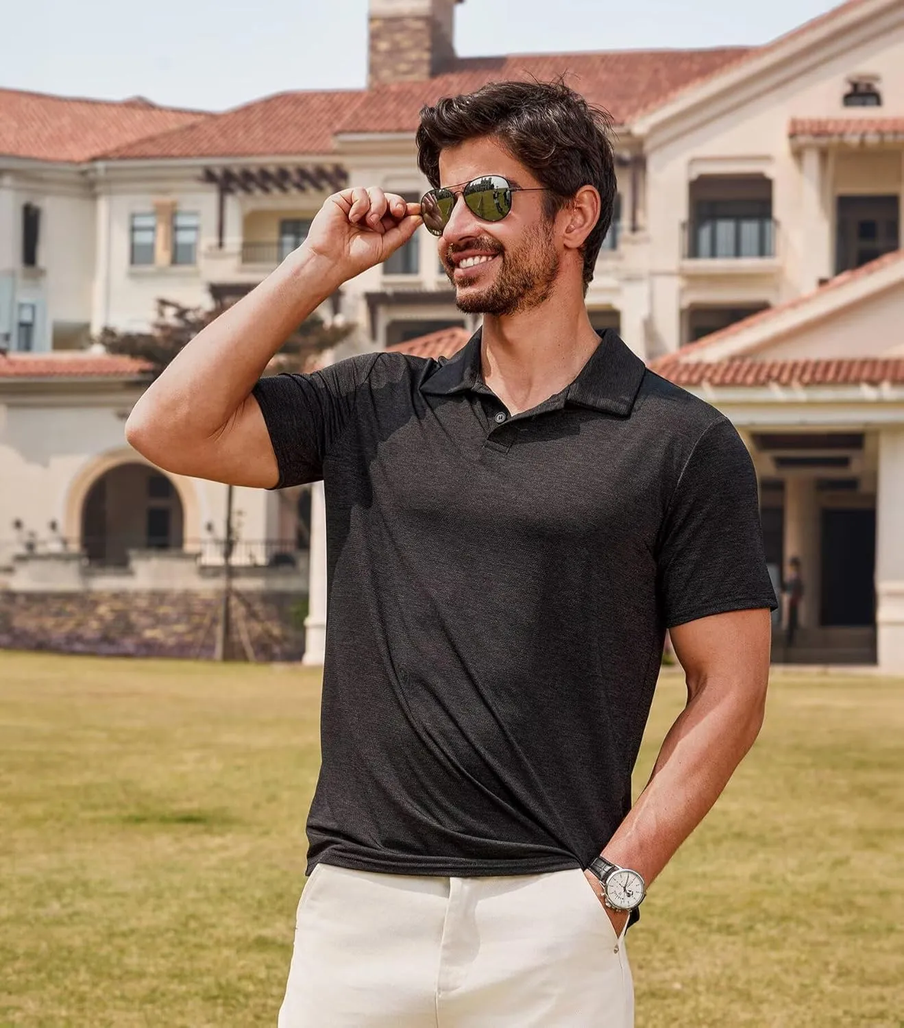Lexiart Men's Cool Feeling Athletic Golf Polo Shirt Short Sleeve Performance Moisture Wicking Collared Tops