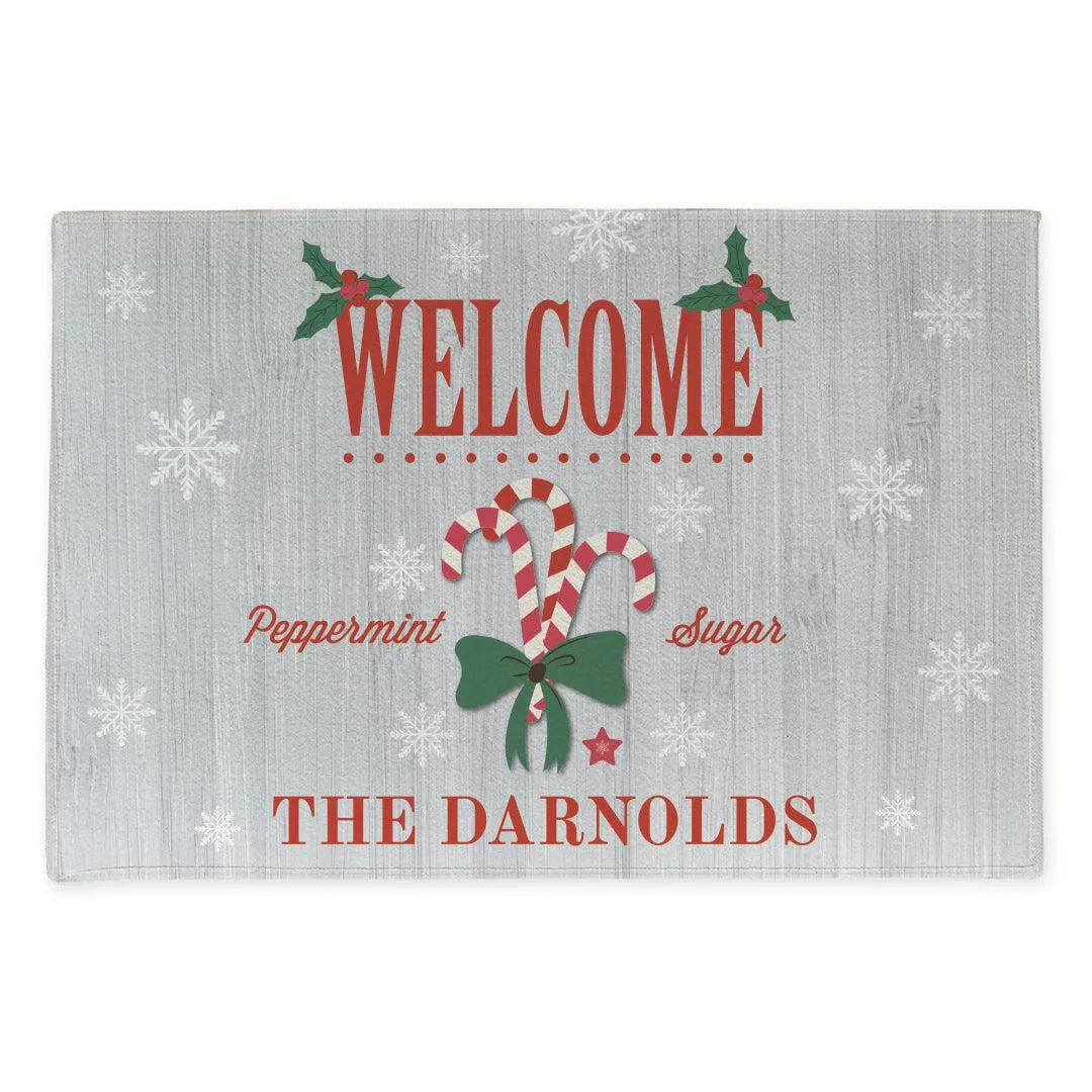 Personalized Candy Cane Fleece Doormat