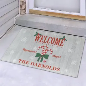 Personalized Candy Cane Fleece Doormat
